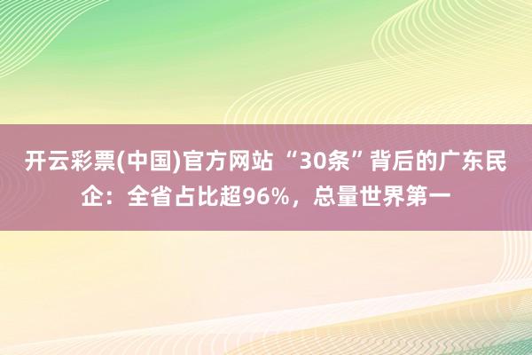 开云彩票(中国)官方网站 “30条”背后的广东民企：全省占比超96%，总量世界第一